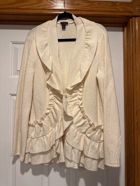 Cupio Ivory Ruffle Open-Front Blazer